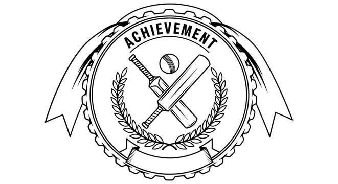 Cricket achievement emblem with bat and ball, symbolizing victory and sportsmanship, perfect for awards and recognition