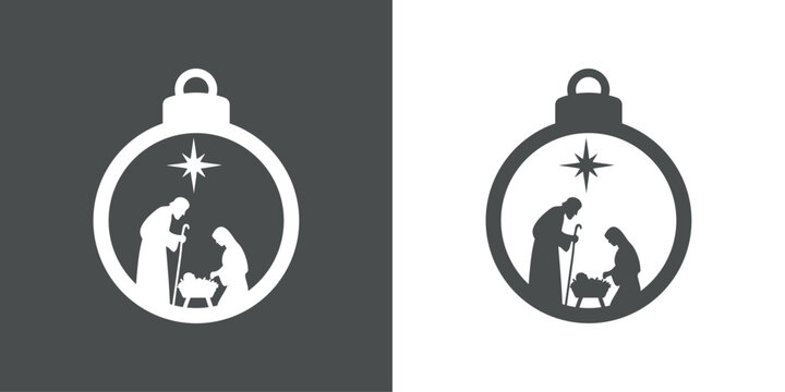 Tiempo de Navidad. Logo con silueta de bola de navidad con escena de la natividad con San Jos&eacute;, la Virgen Mar&iacute;a y el ni&ntilde;o Jes&uacute;s con una estrella