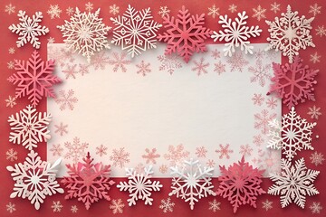 Festive red and white snowflake border frames a blank cream colored space perfect for holiday messages or winter designs