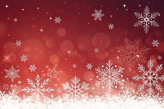 Festive red background with falling snowflakes and bokeh lights creating a magical and celebratory winter holiday atmosphere perfect for christmas and new year designs - Powered by Adobe
