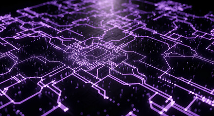 Fototapeta premium Futuristic Technology Circuit Board Background - Purple Glowing Network