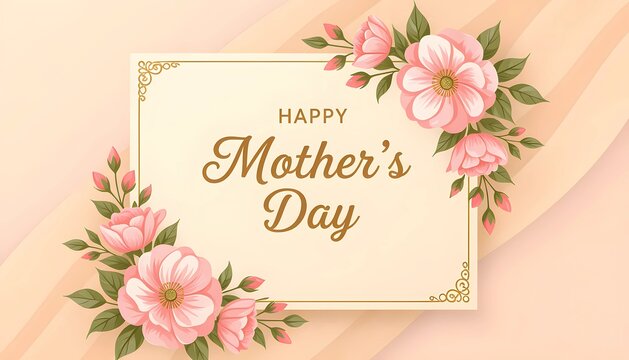 Luxury Mother’s Day card, gold floral frame, pastel pink background, templates. Good for poster, card, invitation, flyer, cover, banner, placard, brochure and other graphic design