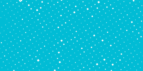 Seamless background pattern of evenly spaced white checkbox symbols of different sizes and opacity. Vector illustration on cyan background with stars