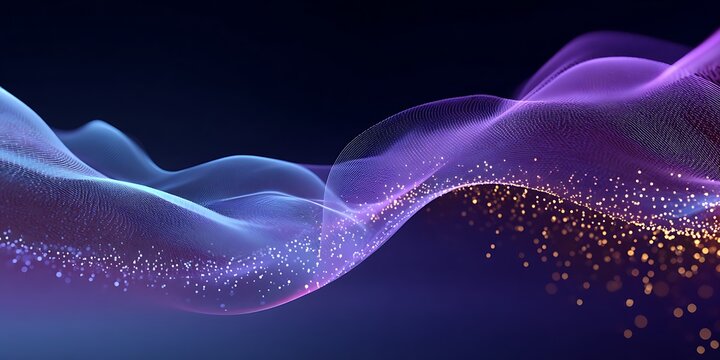 Abstract digital wave pattern with glowing particles and smooth gradient.