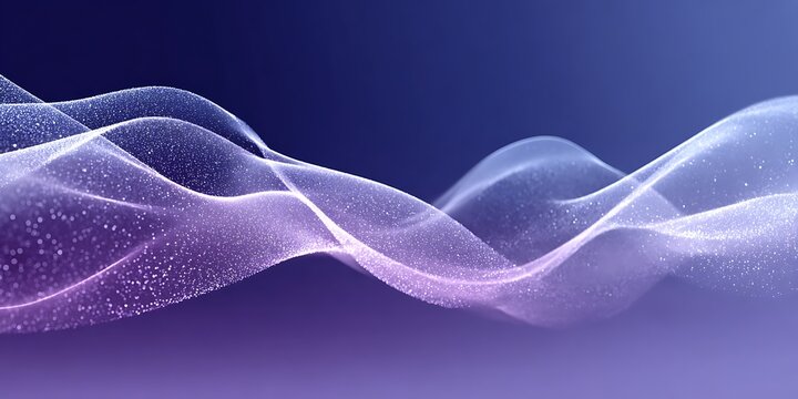 Abstract particle wave flow with glowing lines, blue to purple gradient.