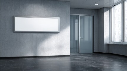 Eye-catching photo of mock up of a blank glass nameplate design, The sign plate is mounted on the wall near the interior door of the office , clinical.