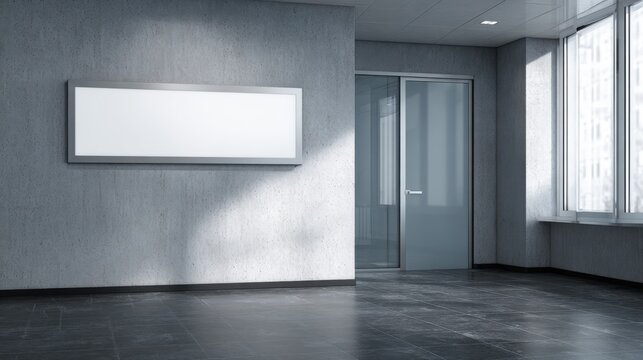 Eye-catching photo of mock up of a blank glass nameplate design, The sign plate is mounted on the wall near the interior door of the office , clinical.