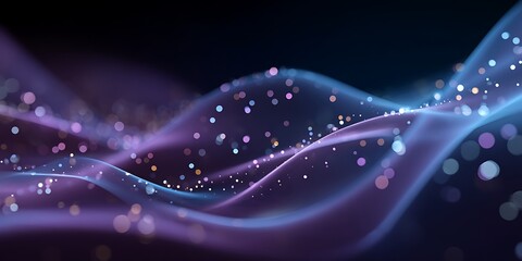 Abstract flowing data stream with glowing particles and bokeh effect.