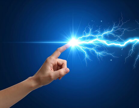 Digit touching a bright energy source, generating lightning - Powered by Adobe