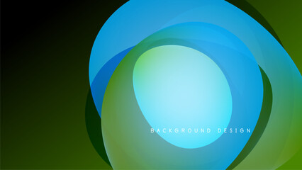 Abstract circular design. Vibrant blue, green hues blend. Modern graphic element, dark background creates contrast. Smooth gradients present.