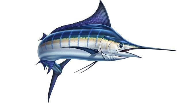 Majestic blue marlin, showcasing its streamlined body, pointed bill, and vibrant colors in a dynamic pose