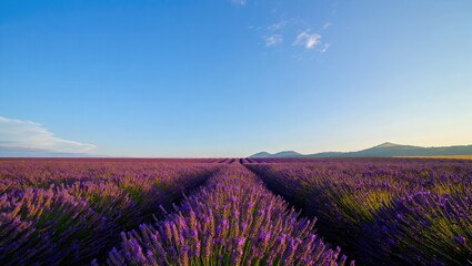 Vast lavender field under a clear blue sky purple flowers