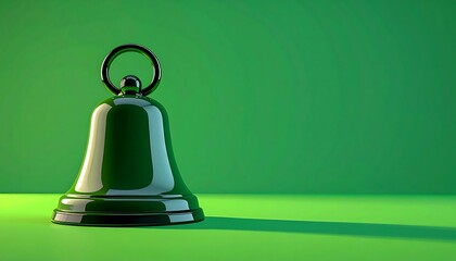 Glossy green bell casting a long shadow on green surface