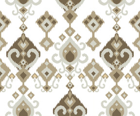 Abstract Ikat Seamless antique vector pattern with a set of old vintage keys and rusty metal door ornament design texture