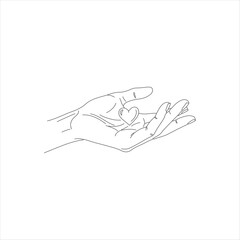 Simple Line Art Hand Holding Heart Symbol