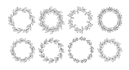 Fototapeta premium Collection of Hand Drawn Botanical Wreaths and Decorative Elements
