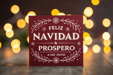 Festive holiday card with "Feliz Navidad" greeting and warm bokeh lights creating a cozy atmosphere