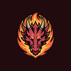 Fiery Dragon Head Mascot Logo Illustration