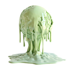 Melted drops of mint ice cream isolated on transparent background