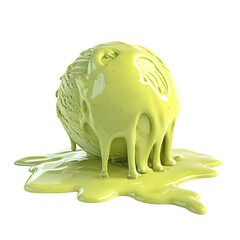 Melted drops of mint ice cream isolated on transparent background