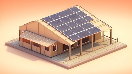 Sustainable living concept featuring a model house with solar panels, showcasing eco-friendly energy solutions and architectural design in a warm, inviting setting