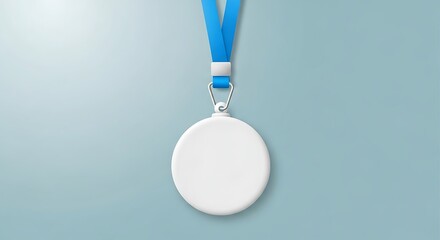 Blank White Round Badge on Blue Lanyard Mockup.
