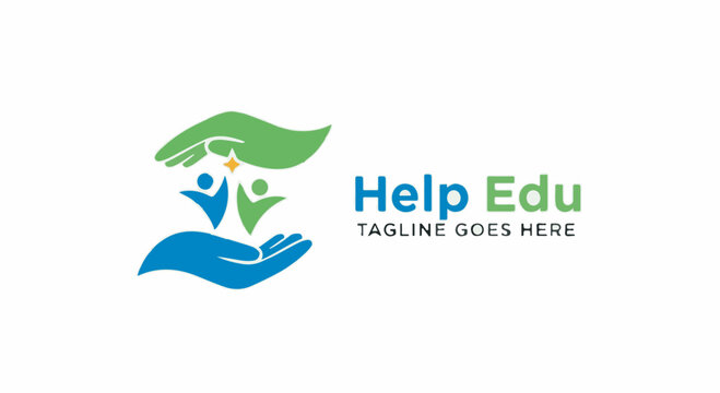 Charity and Education Logo Design with Helping Hands and Happy People Isolated Vector Graphic