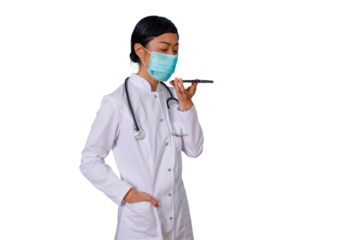 Smiling middle-aged woman with curly brown hair, wearing a rust-colored dress, posing with transparent background