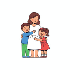 Happy mother embracing her son and daughter with love and affection, a heartwarming family moment.