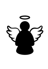 Simple Angel Silhouette with Halo and Wings Icon