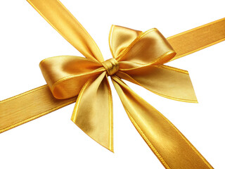 Beautiful golden ribbon bow with smooth texture, perfect for gift wrapping and celebrations, adds touch of elegance and joy