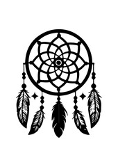 Native American Style Dreamcatcher Icon with Feathers