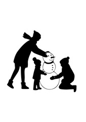Children Building a Snowman Silhouette