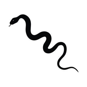 A simple black silhouette of a snake on a white background