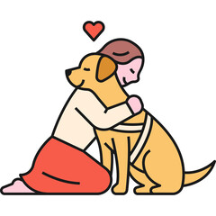 Person Kneeling Embracing Golden Labrador Dog With Heart Above In Simple Flat Design Illustration Style No Background Vibrant Colors Orange Red Peach