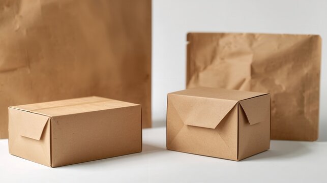 Two small cardboard boxes are placed on a neutral surface with brown paper in the background.