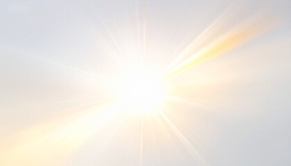 Obraz premium Bright Sunburst Light Effect on White Background with Lens Flare and Glowing Rays, Abstract Light Overlay for Design Element
