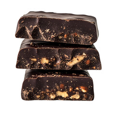 Delicious dark chocolate bars stacked isolated on transparent background