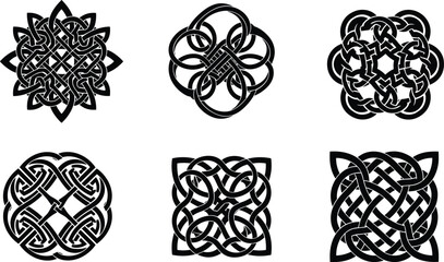 Celtic knot ornament, intricate interlaced design, traditional black and white motif, symmetrical decorative pattern, cultural heritage emblem, artistic vector illustration