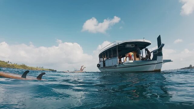 Surfer jumps from taxi surfing boat into the sea