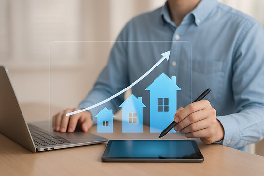 Professional analyzing digital real estate growth and property market investment