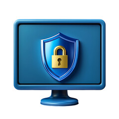 Padlock with shield flat icon on desktop modern computer  white background