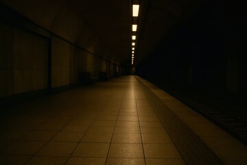 A subway station with four benches