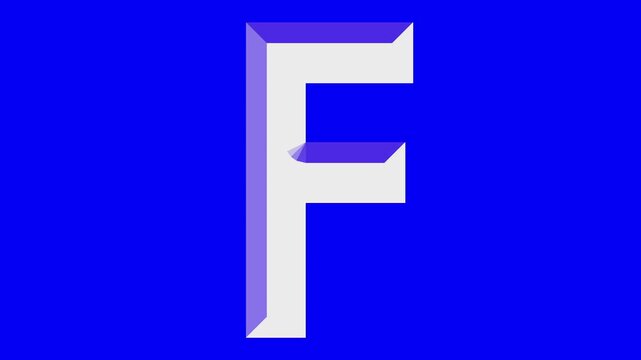 English uppercase alphabet design F . Educational concept with lopping White letter. Latter motion in blue background.