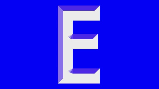 English uppercase alphabet design E . Educational concept with lopping White letter. Latter motion in blue background.