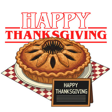 Stranger things style thanksgiving day pumpkin pie clip art - transparent png