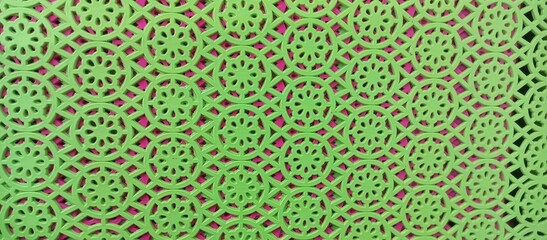Vibrant Neon Green Plastic Mat Geometric Floral Pattern