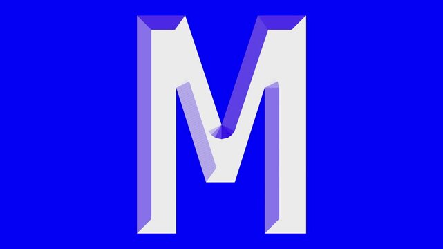 English uppercase alphabet design M . Educational concept with lopping White letter. Latter motion in blue background.