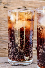 Soft drink cola with iced on glass
