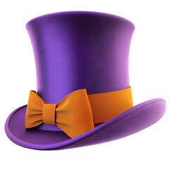 Purple Top Hat with a golden Ribbon isolated on transparent background